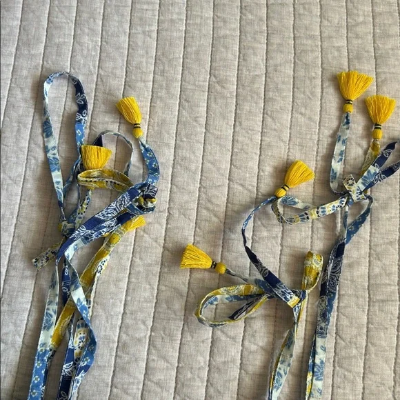 Natural life blue yellow boho floral patchwork smocked ruffle hem tops L XL - Picture 9 of 13